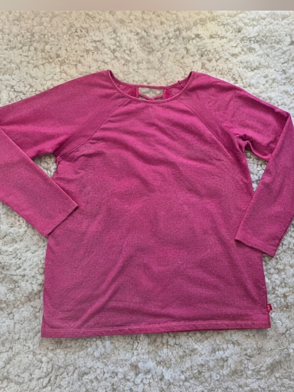 Danskin Pink Crisscross Back Long Sleeve Top L Activewear Casual Stretch Cotton